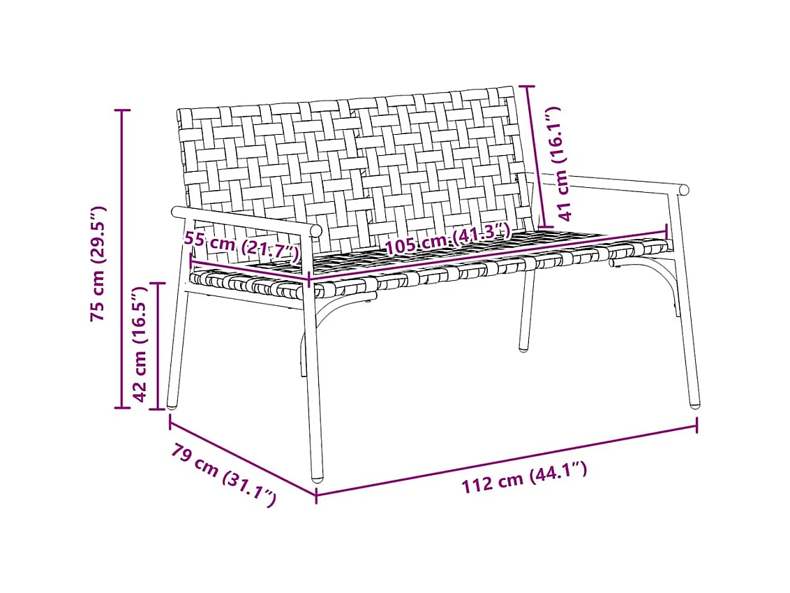 Zwarte tuinbank 113x79x75 cm van polyrotan