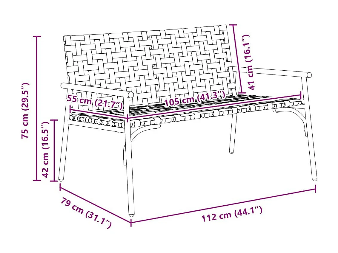 Schwarze Gartenbank 113x79x75 cm aus Polyrattan