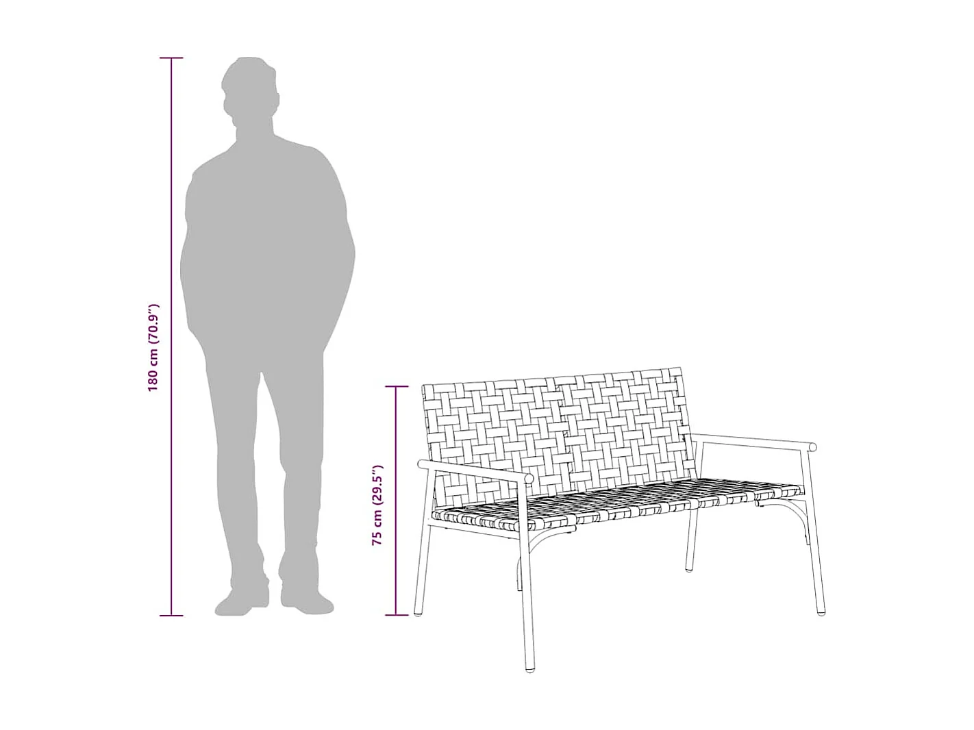 Schwarze Gartenbank 113x79x75 cm aus Polyrattan