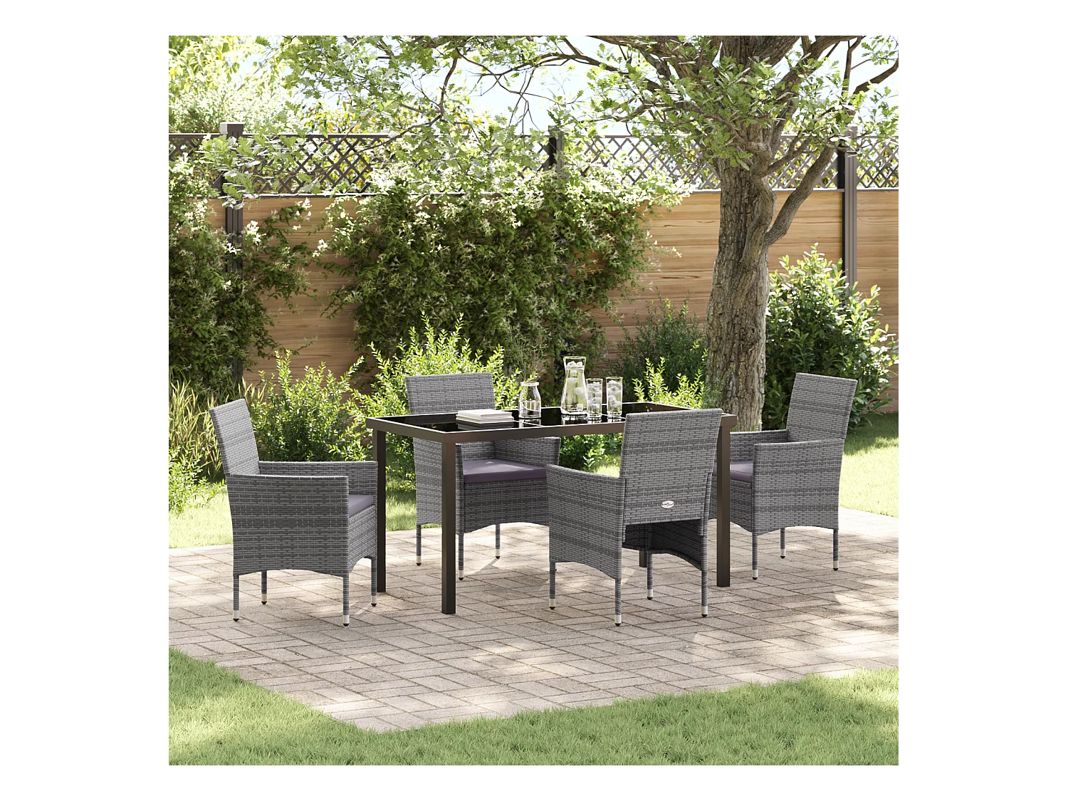 Set da pranzo da giardino in rattan sintetico grigio da 5 pezzi
