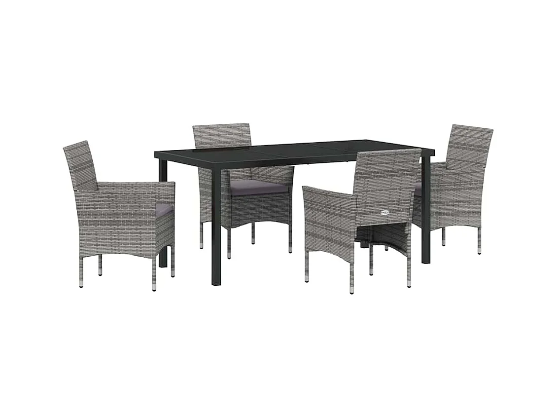 Set da pranzo da giardino in rattan sintetico grigio da 5 pezzi
