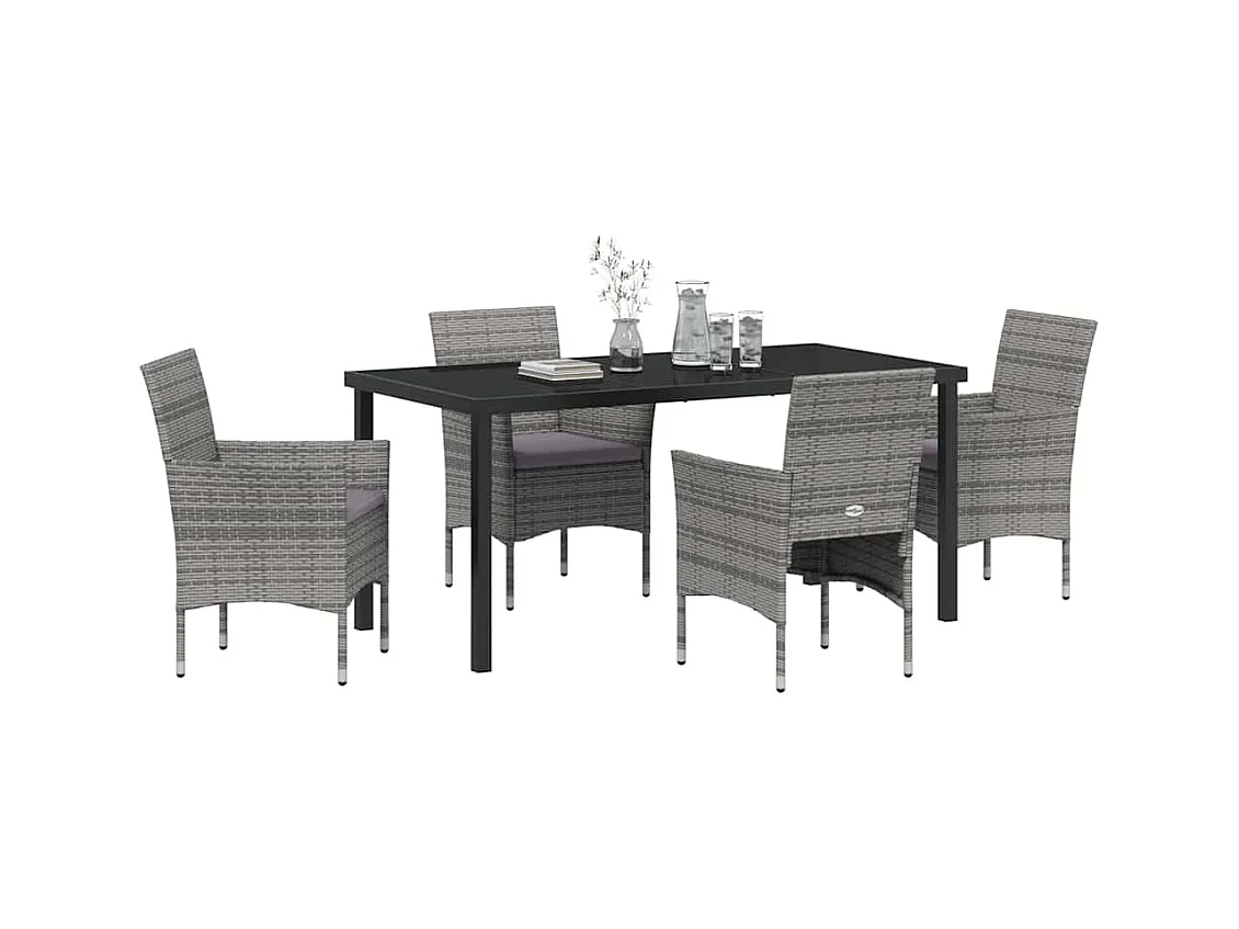 Set da pranzo da giardino in rattan sintetico grigio da 5 pezzi