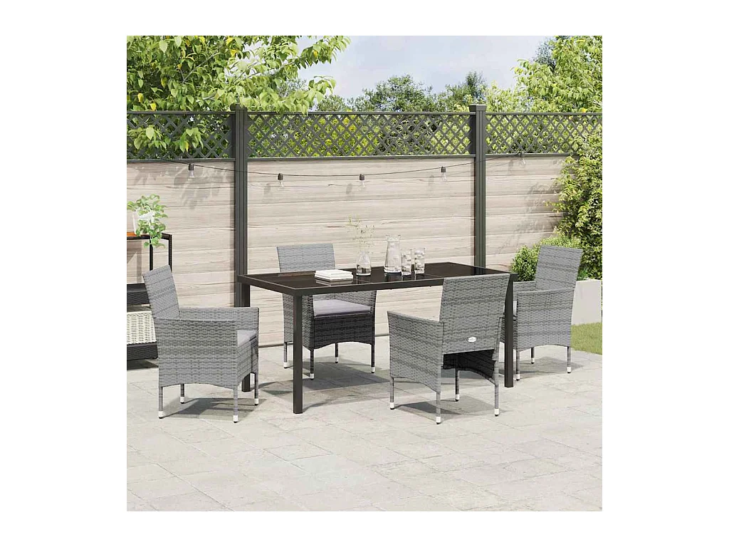 Set da pranzo da giardino in rattan sintetico grigio da 5 pezzi