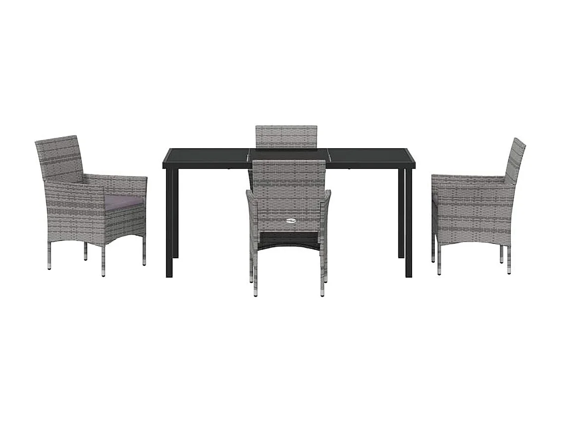 Set da pranzo da giardino in rattan sintetico grigio da 5 pezzi