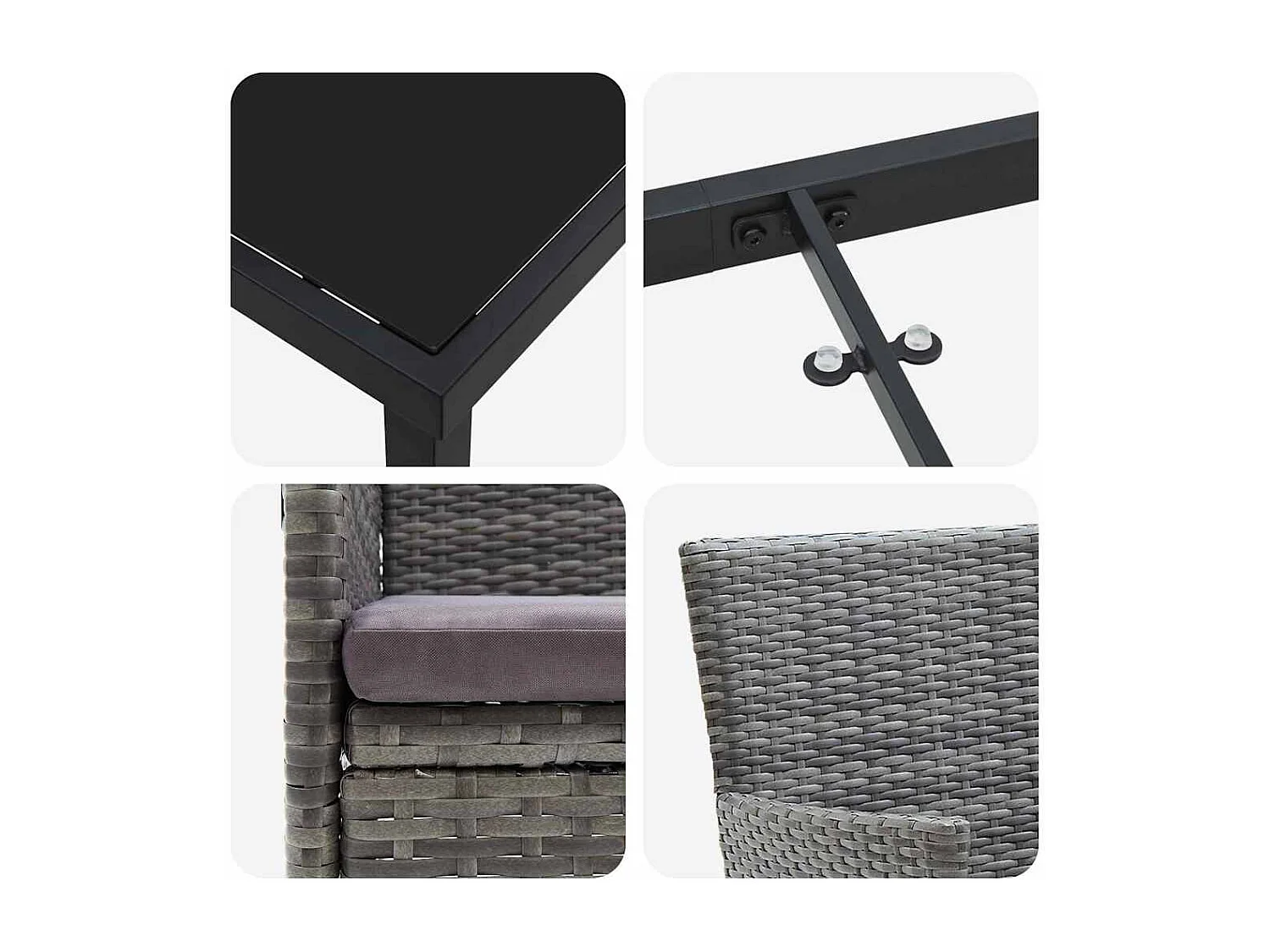 Set da pranzo da giardino in rattan sintetico grigio da 5 pezzi