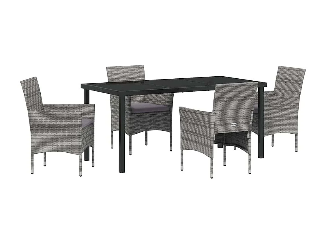 5-teiliges Garten-Essset aus grauem synthetischem Rattan