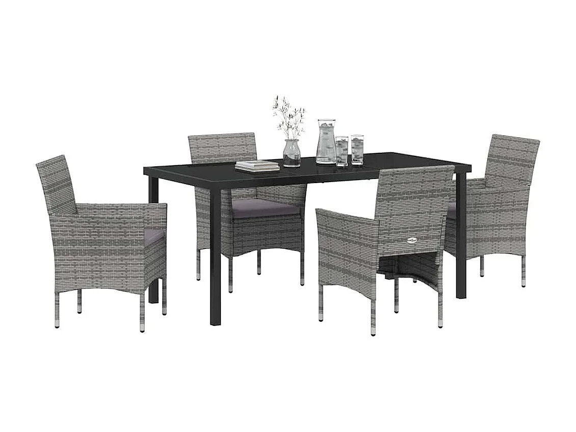 5-teiliges Garten-Essset aus grauem synthetischem Rattan
