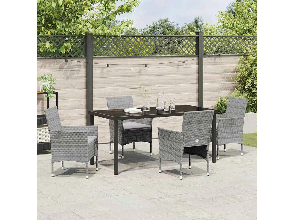 5-teiliges Garten-Essset aus grauem synthetischem Rattan