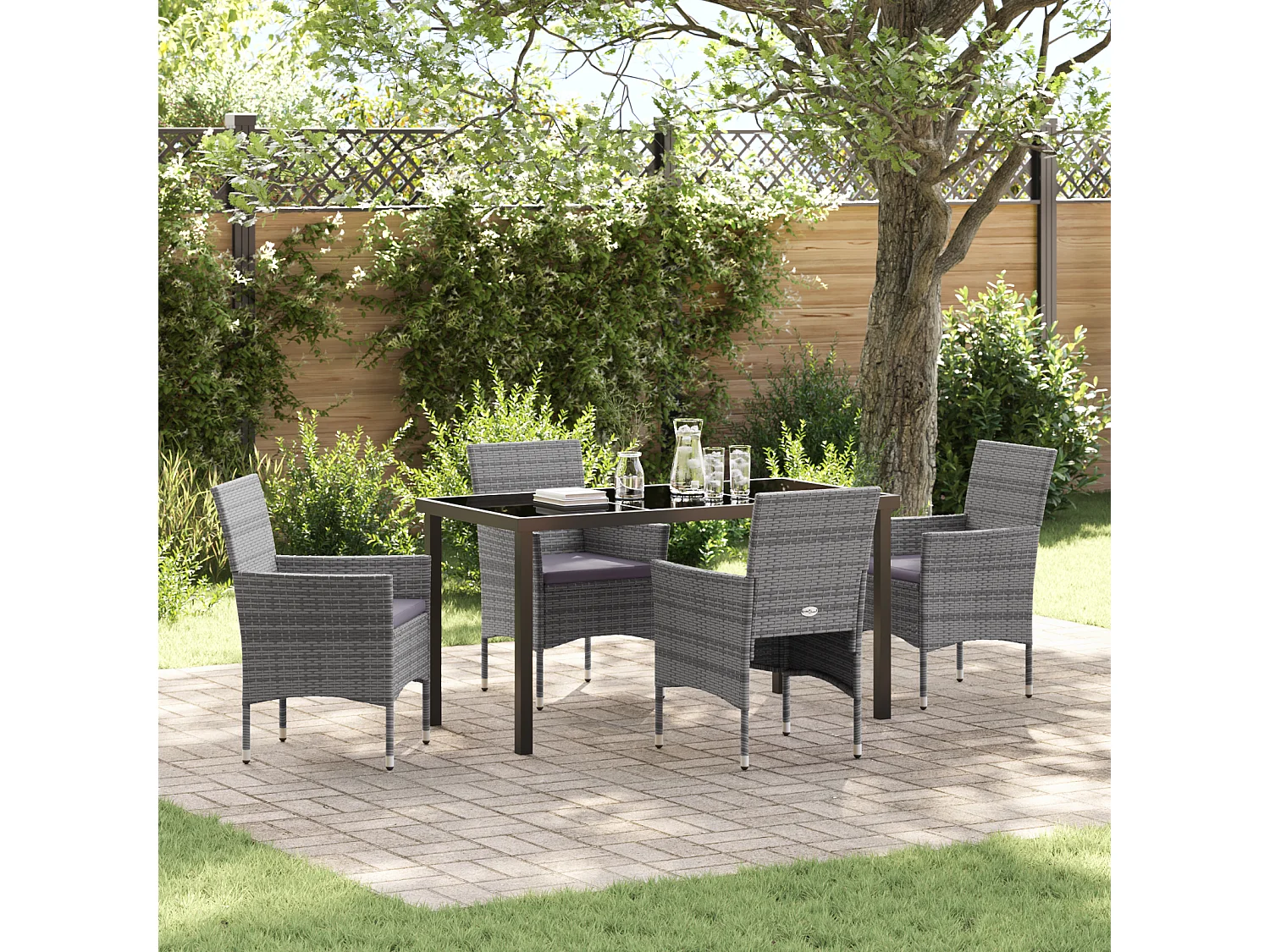 Ensemble de Salle à Manger de Jardin 5 Pièces Gris en Rattan Synthétique
