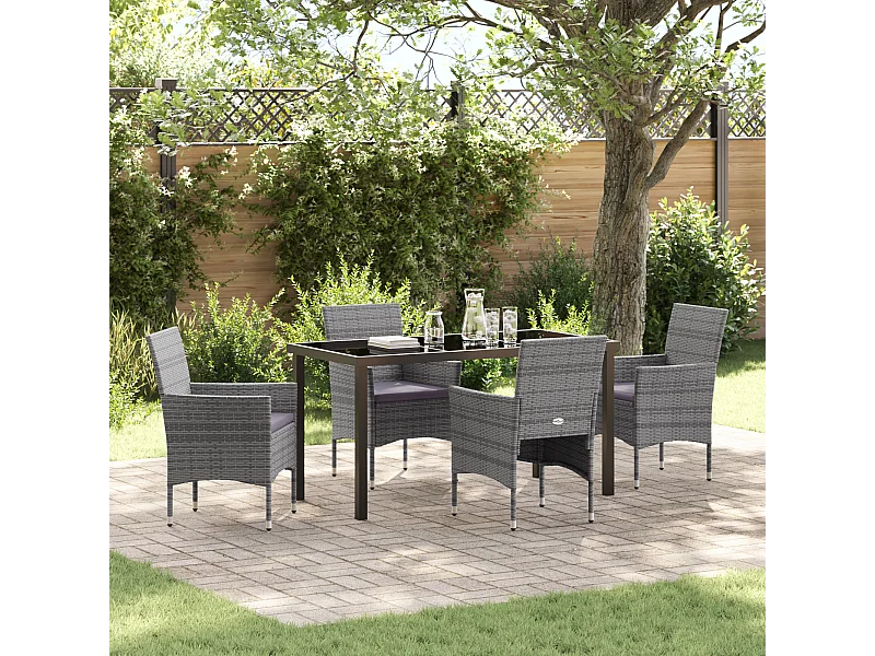 Set da pranzo da giardino in rattan sintetico grigio da 5 pezzi