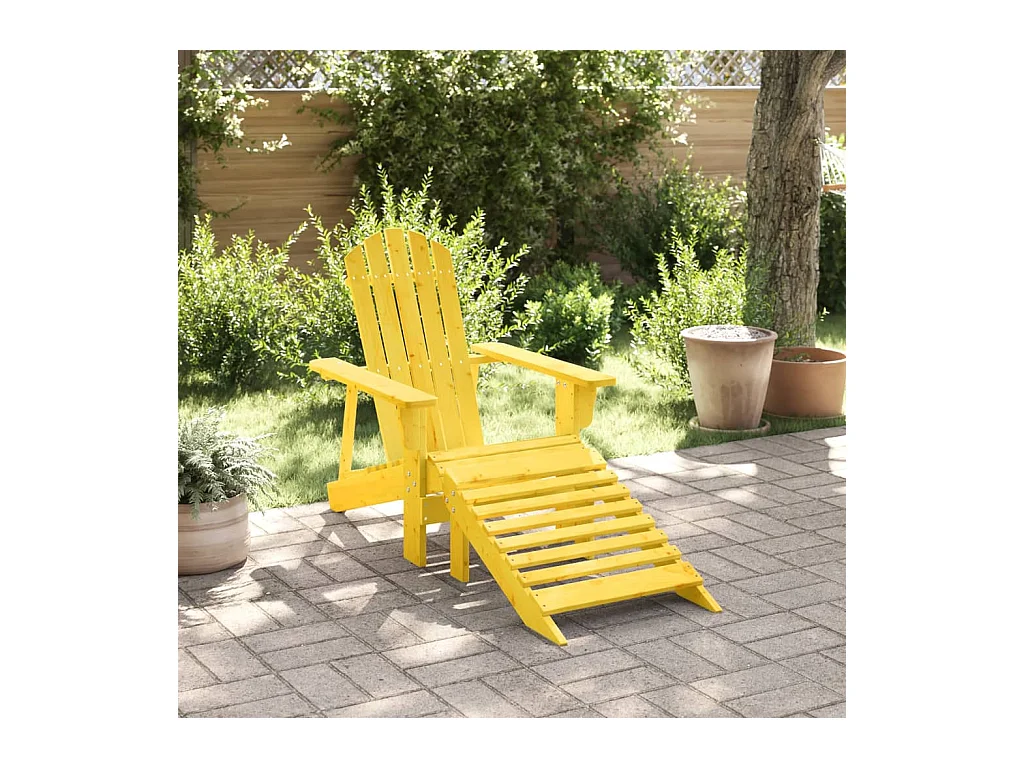 Chaise Adirondack avec pouf jaune bois massif de sapin