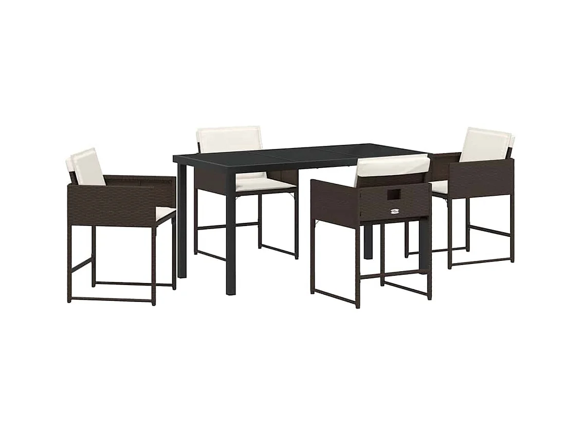 jeu de Salle à Manger de Jardin 5 pièces avec Coussins Marron Rattan Poly