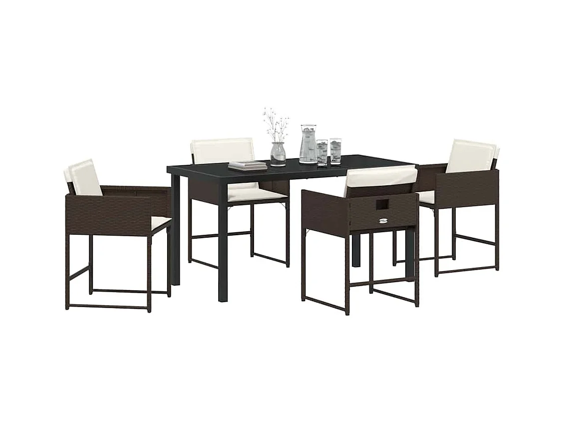 jeu de Salle à Manger de Jardin 5 pièces avec Coussins Marron Rattan Poly