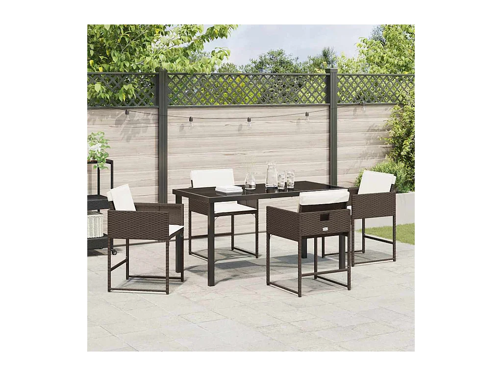 jeu de Salle à Manger de Jardin 5 pièces avec Coussins Marron Rattan Poly