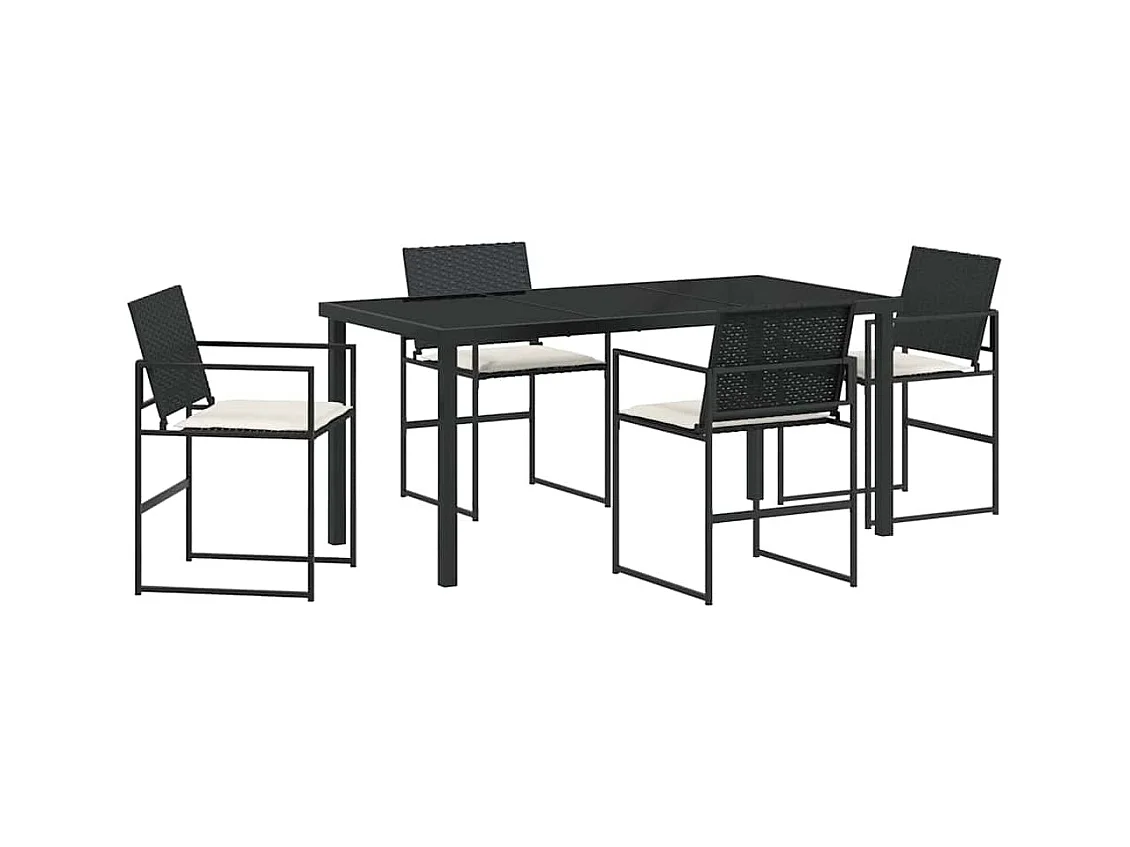 Set da pranzo da giardino 5 pezzi con cuscini in rattan sintetico nero