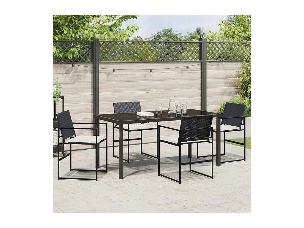 Set da pranzo da giardino 5 pezzi con cuscini in rattan sintetico nero