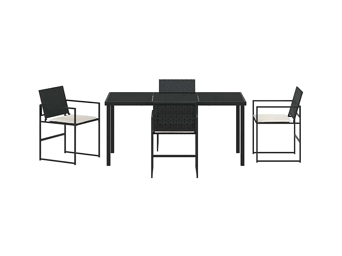 Set da pranzo da giardino 5 pezzi con cuscini in rattan sintetico nero