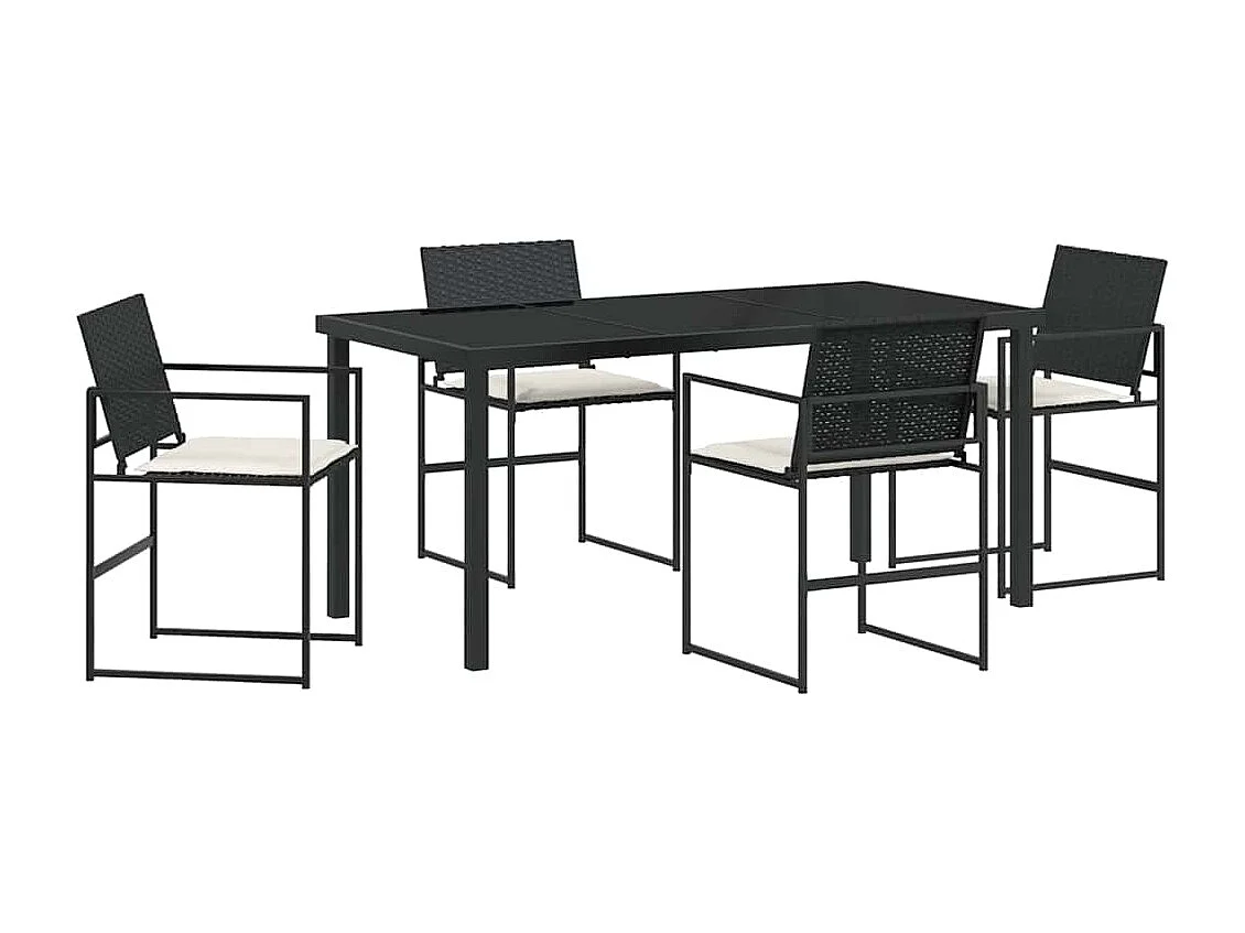 5-delige tuinset met kussens van zwart synthetisch rotan