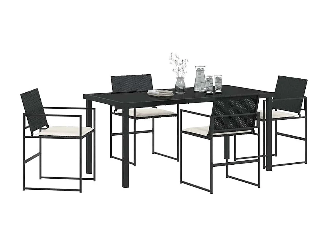 5-delige tuinset met kussens van zwart synthetisch rotan