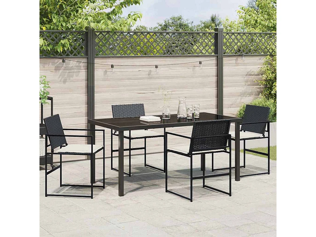 5-delige tuinset met kussens van zwart synthetisch rotan