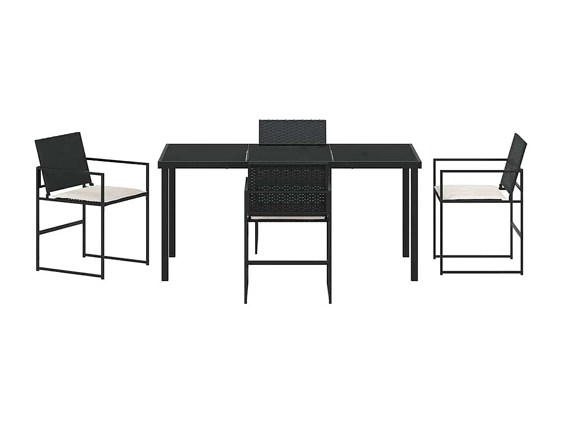 5-delige tuinset met kussens van zwart synthetisch rotan