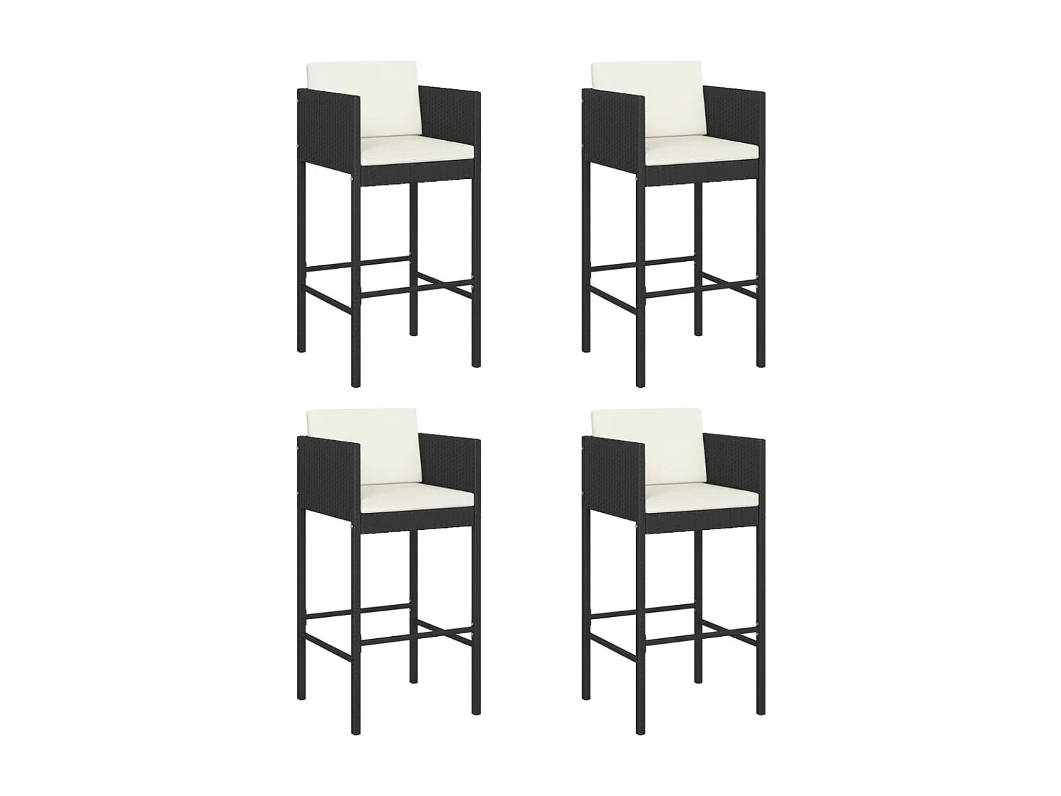 Set di 4 sgabelli da bar con cuscini in vimini nero