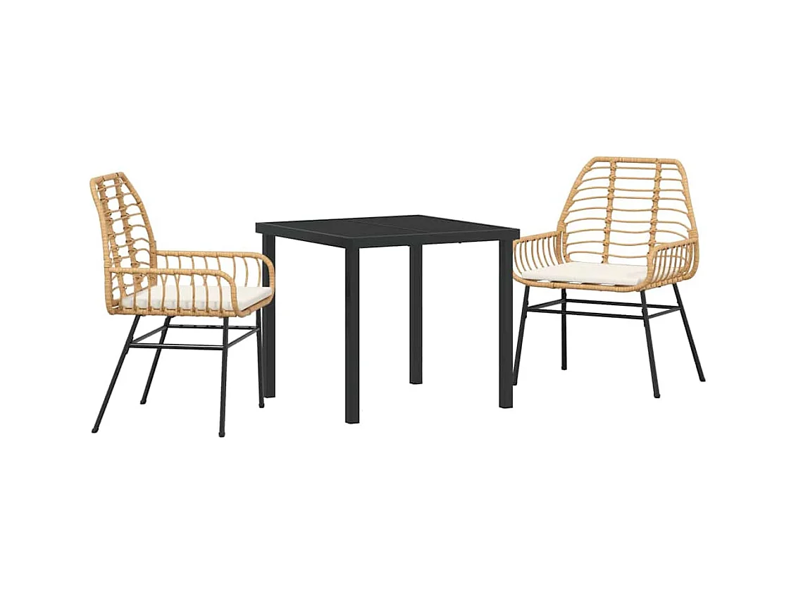 Ensemble de salle à manger de jardin 3 pièces avec coussins Marron Poly Rattan