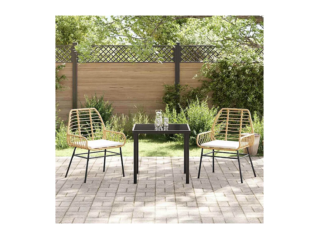 Ensemble de salle à manger de jardin 3 pièces avec coussins Marron Poly Rattan