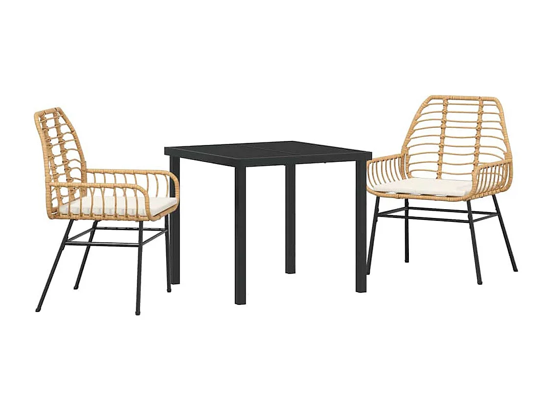 Ensemble de salle à manger de jardin 3 pièces avec coussins Marron Poly Rattan