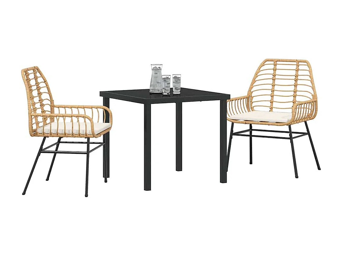 Ensemble de salle à manger de jardin 3 pièces avec coussins Marron Poly Rattan