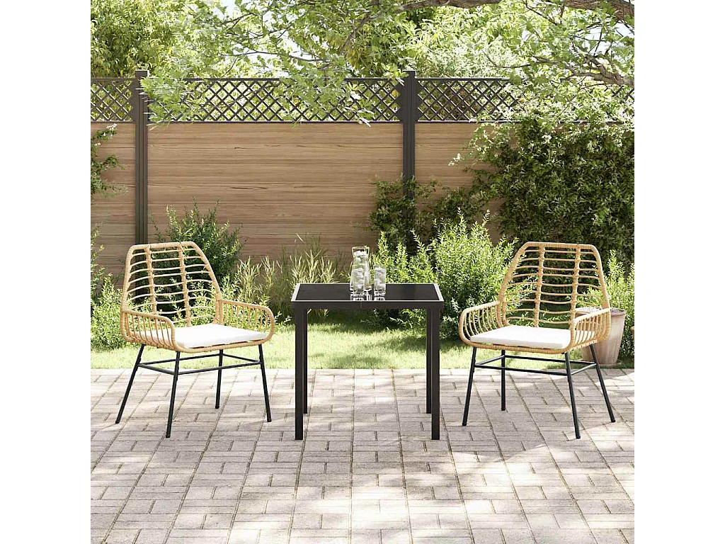 Ensemble de salle à manger de jardin 3 pièces avec coussins Marron Poly Rattan
