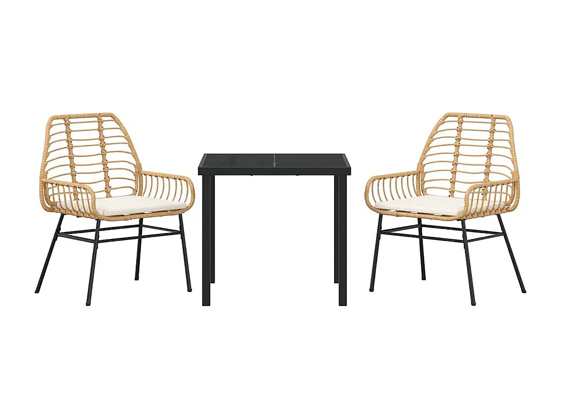 Ensemble de salle à manger de jardin 3 pièces avec coussins Marron Poly Rattan