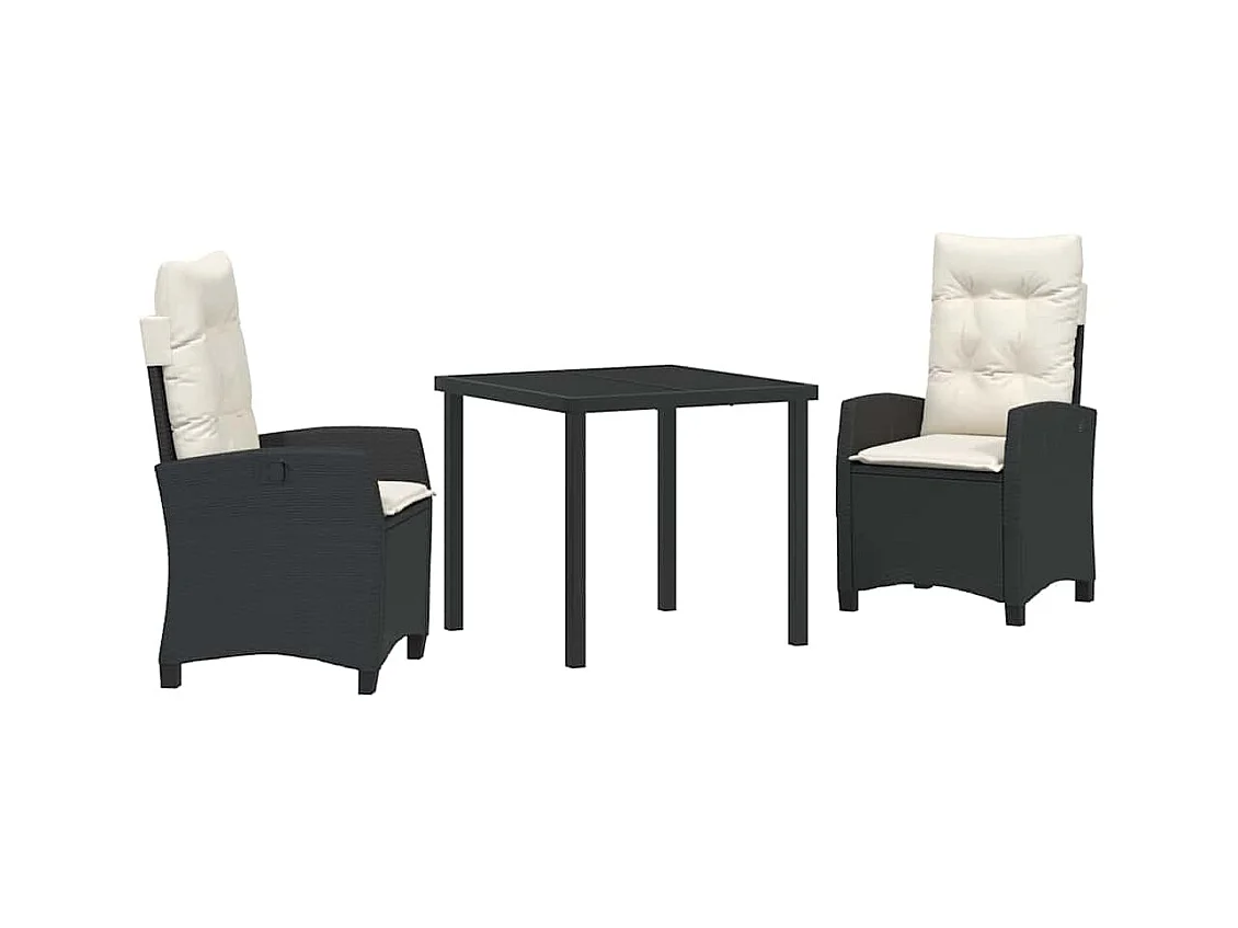 Set da giardino 3 pezzi con cuscini in polyrattan nero