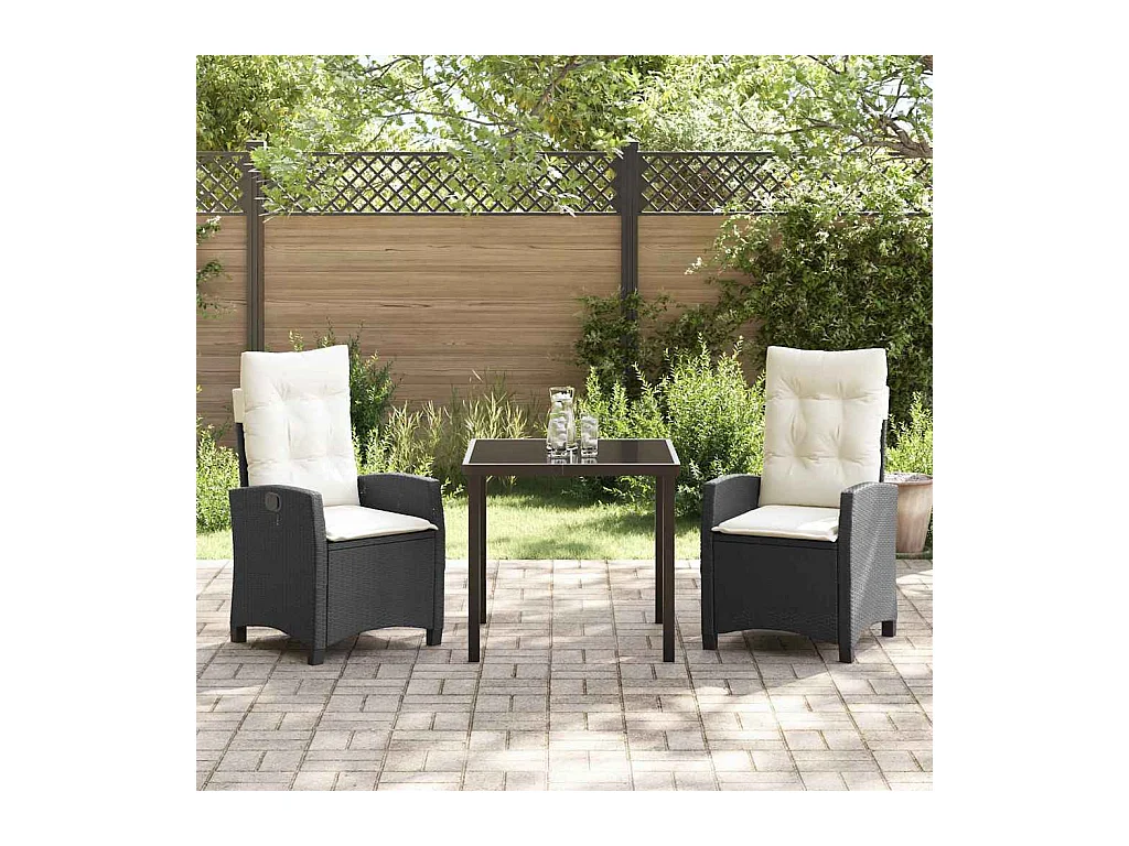 Set da giardino 3 pezzi con cuscini in polyrattan nero