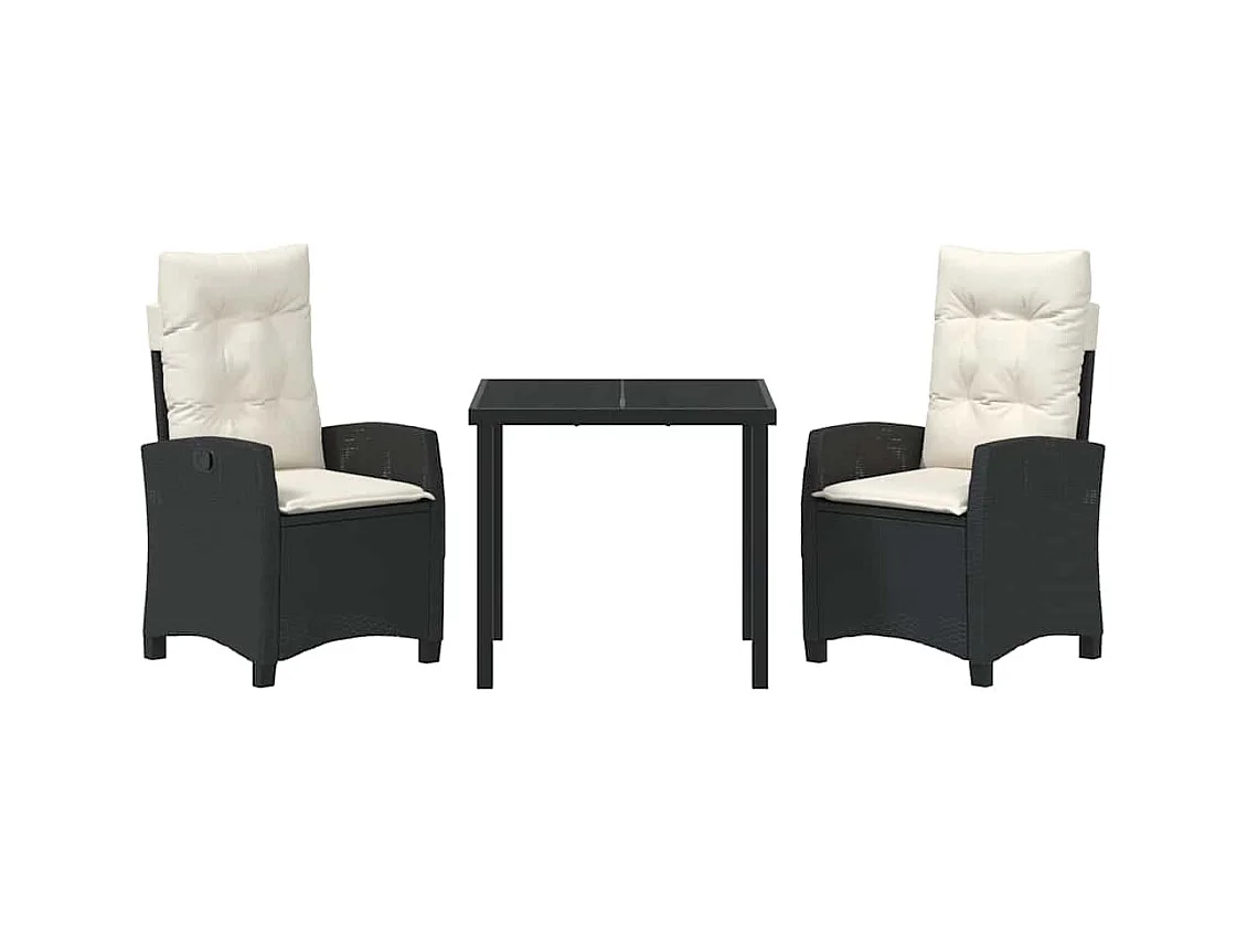 Set da giardino 3 pezzi con cuscini in polyrattan nero