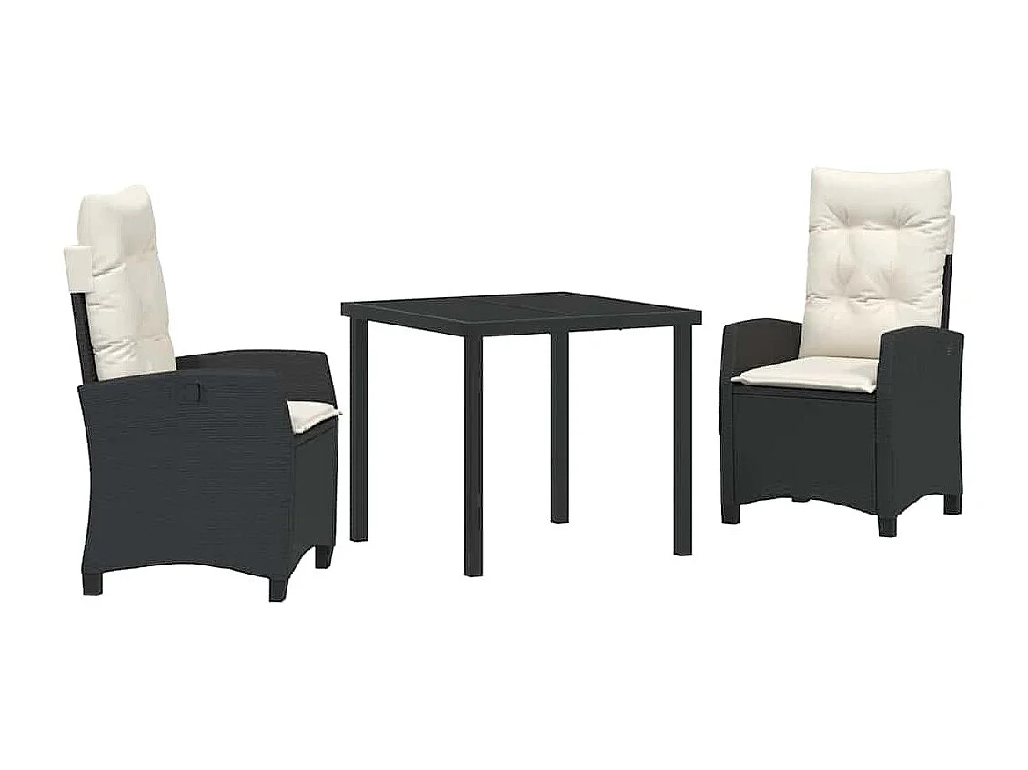 Set da giardino 3 pezzi con cuscini in polyrattan nero