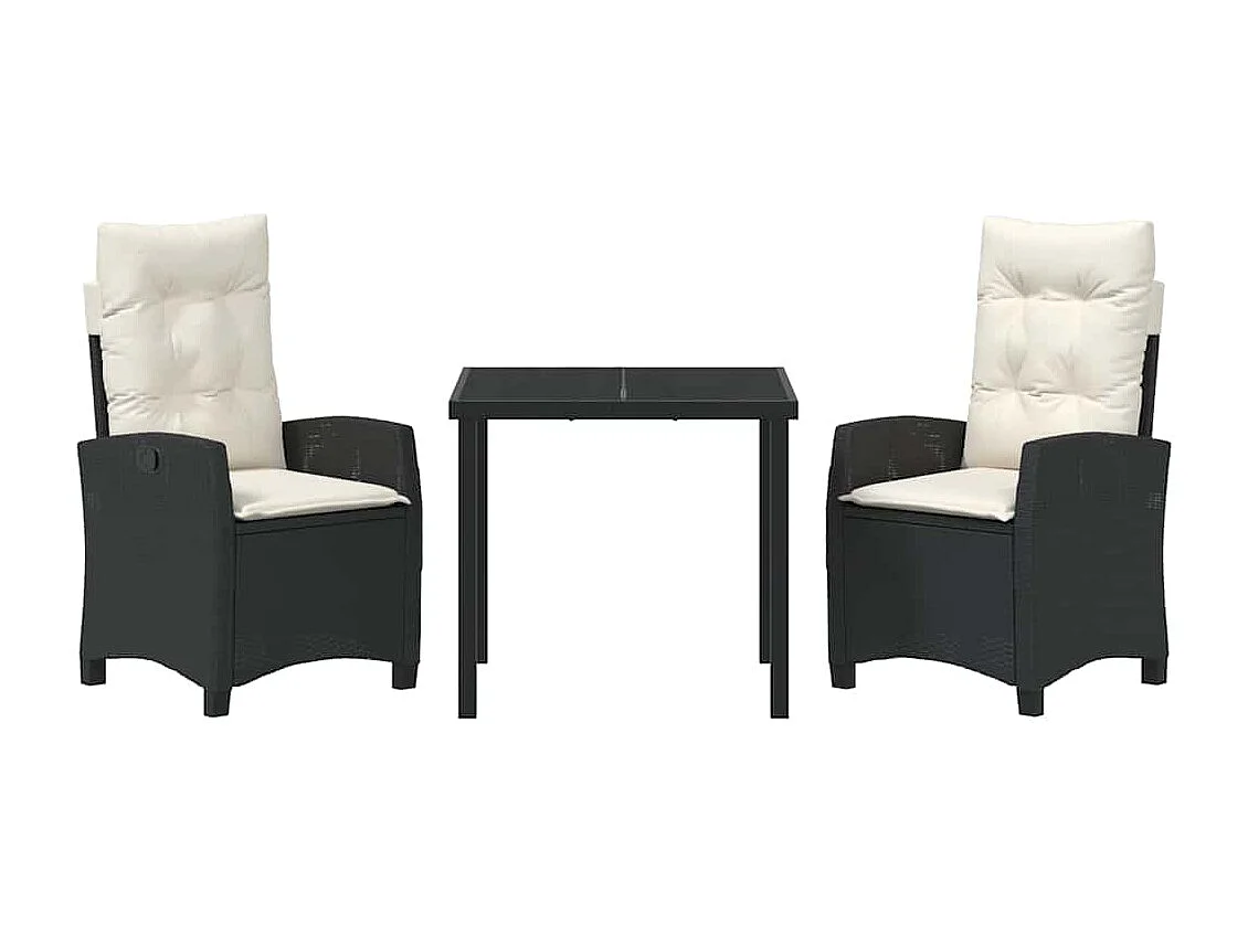 Set da giardino 3 pezzi con cuscini in polyrattan nero