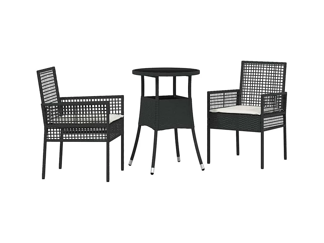 Set da pranzo da giardino in polyrattan nero da 3 pezzi