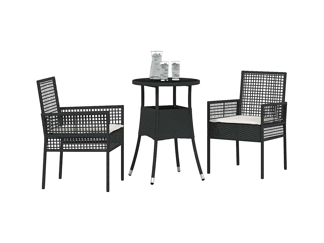 Set da pranzo da giardino in polyrattan nero da 3 pezzi