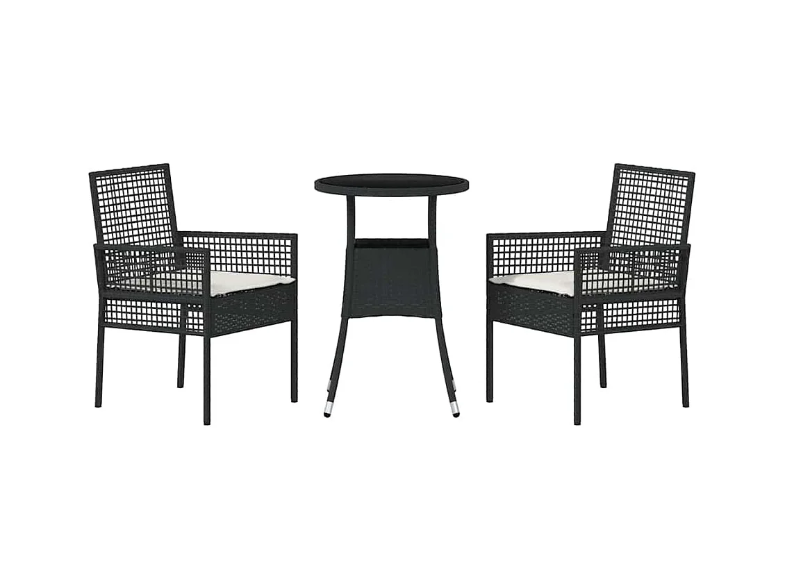 Set da pranzo da giardino in polyrattan nero da 3 pezzi
