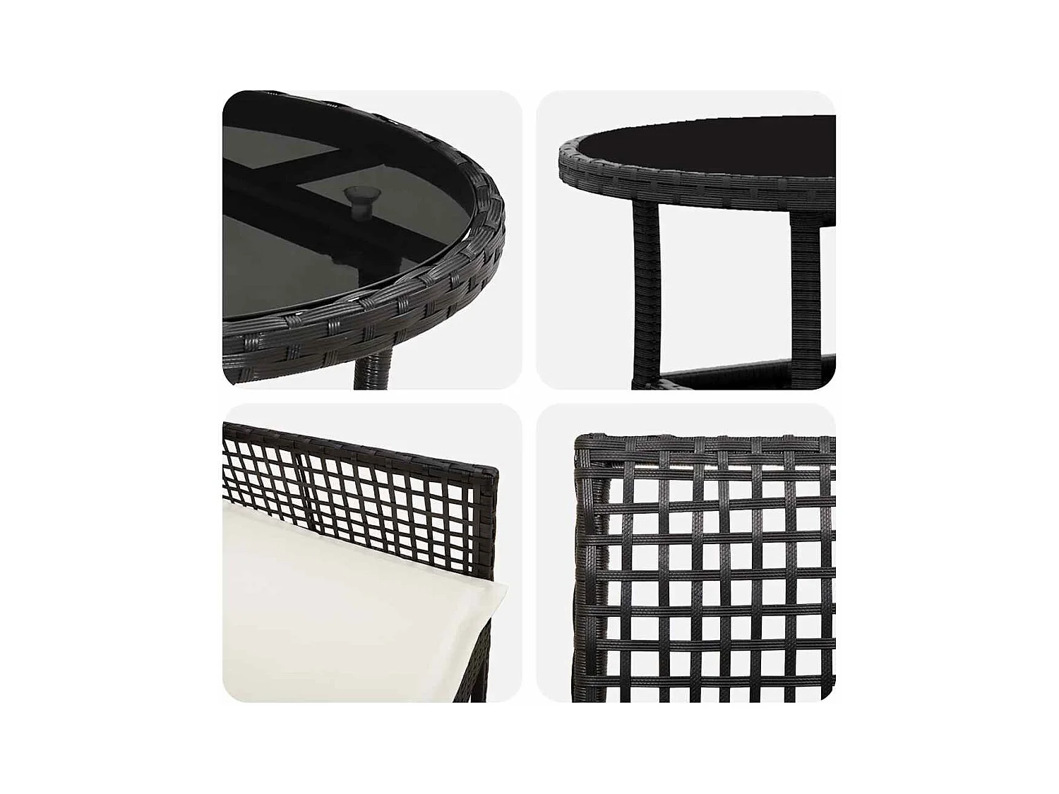 Set da pranzo da giardino in polyrattan nero da 3 pezzi