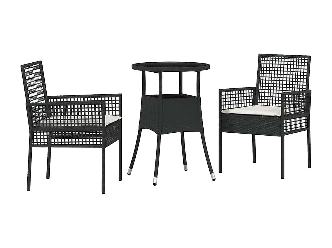3-delige zwarte poly rattan tuinset