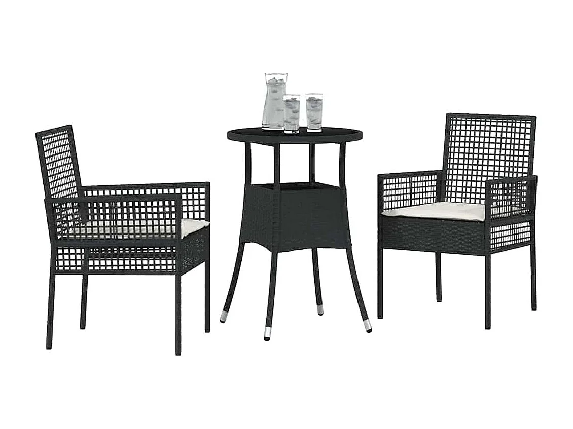 3-delige zwarte poly rattan tuinset