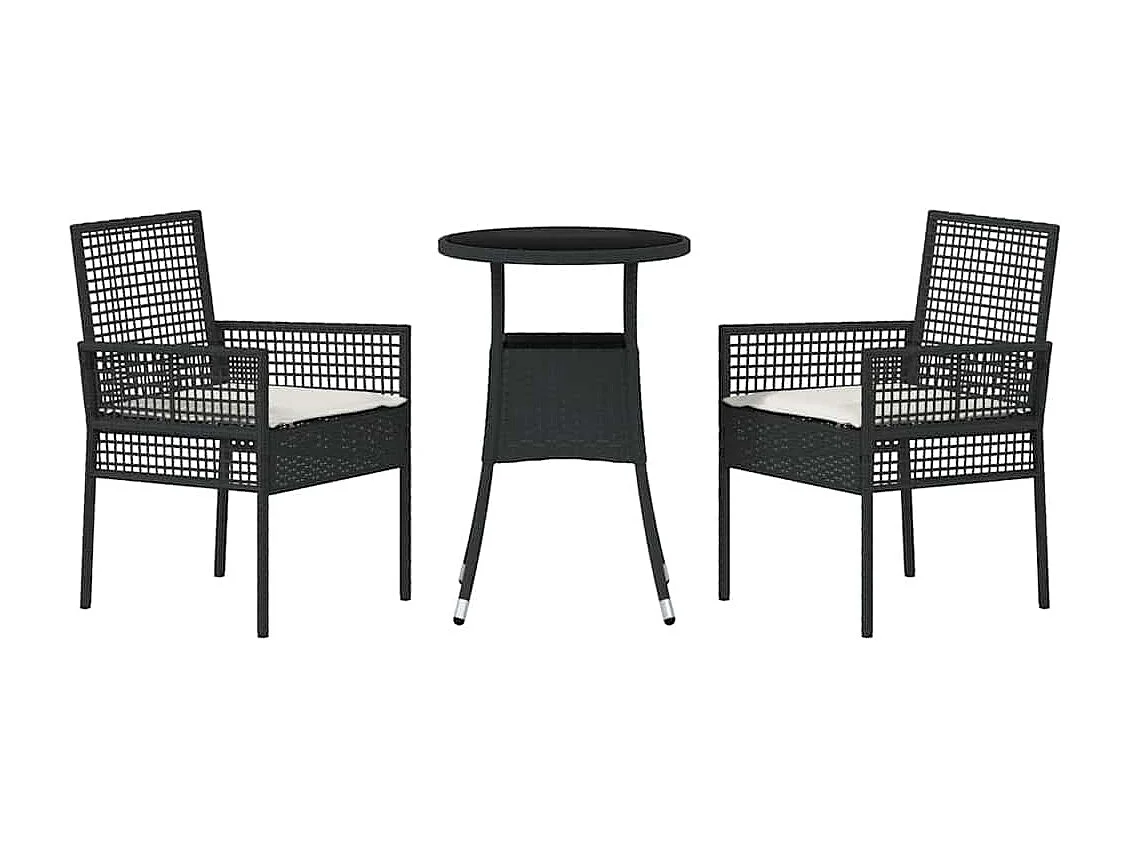 3-delige zwarte poly rattan tuinset