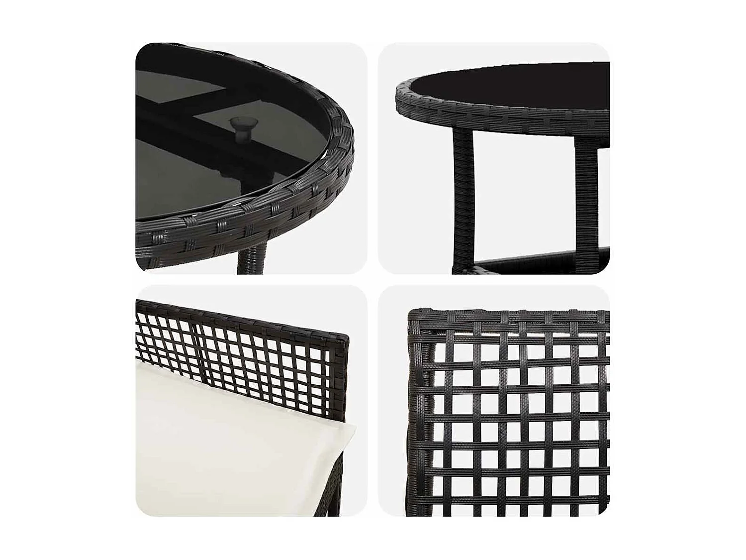 3-delige zwarte poly rattan tuinset