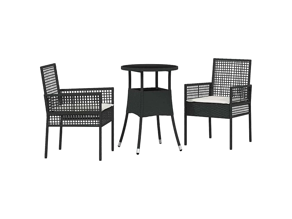 Set da pranzo da giardino in polyrattan nero da 3 pezzi