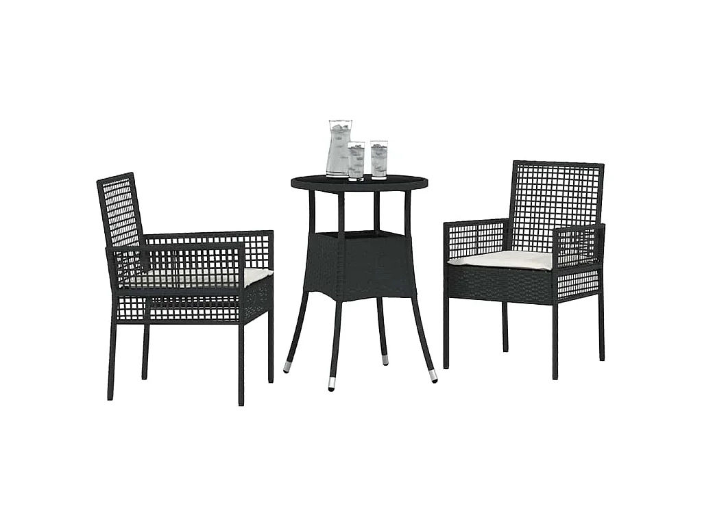 Set da pranzo da giardino in polyrattan nero da 3 pezzi