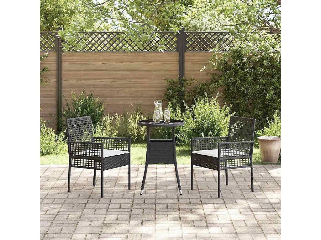 Set da pranzo da giardino in polyrattan nero da 3 pezzi