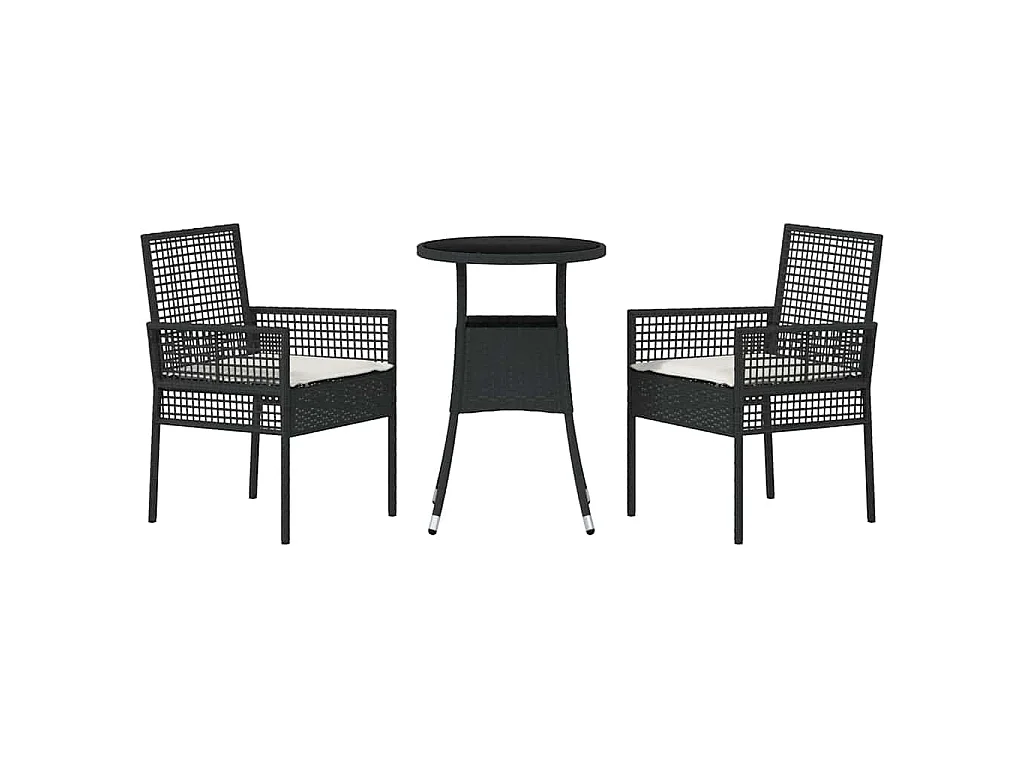 Set da pranzo da giardino in polyrattan nero da 3 pezzi