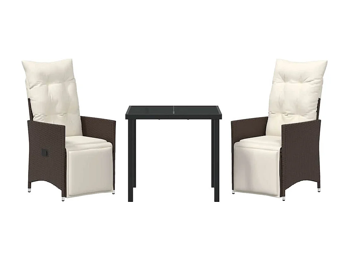 Ensemble de salle à manger de jardin 3 pièces avec coussins Marron Poly Rattan